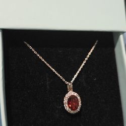 Premium 925 Sterling Silver Ruby Swarovski Crystal Pendant w/Chain