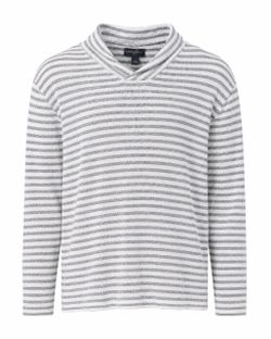 Banana Republic Mens Large Gray White Striped Shawl Collar 100% Cotton Sweater