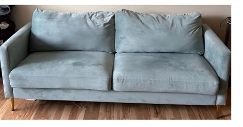 Highland by CosmoLiving square velvet 72’’ sofa (seafoam green body, gold legs)