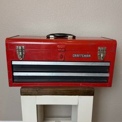 Vintage Red Craftsman Metal Tool Box with Top Storage and 2 Drawers $55 OBO