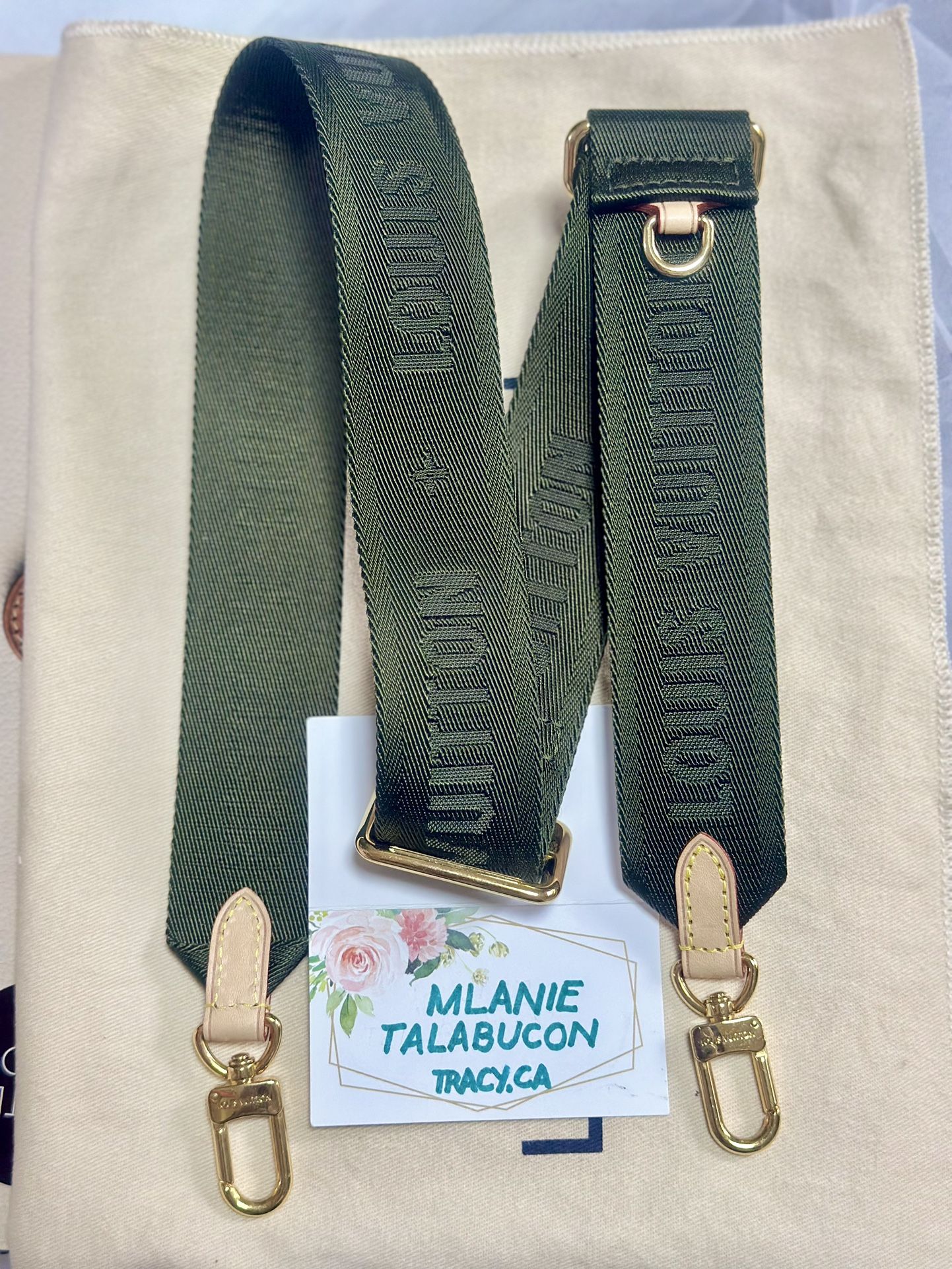 Authentic Louis Vuitton Adjustable Khaki Guitar/Jacquard Strap