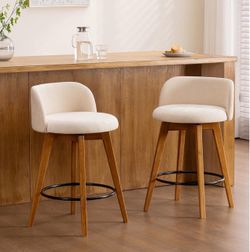 Set of 2 Farmhouse Fabric Beige Counter Stools