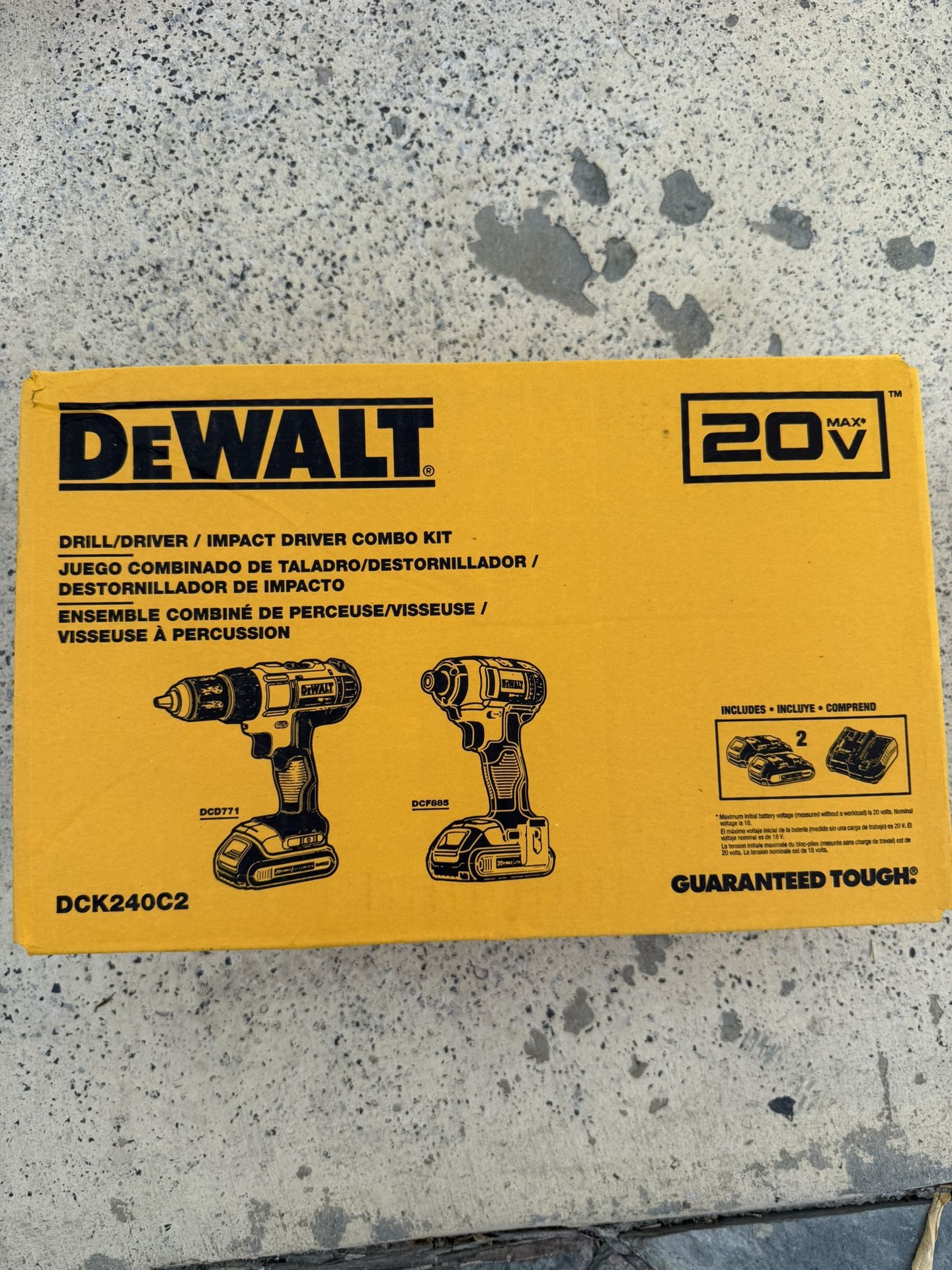 DEWALT 20V MAX Cordless Drill and Impact Driver, Power Tool Combo Kit with 2 Batteries and Charger (DCK240C2)