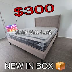 NEW QUEEN BED FRAME AND MATTRESS