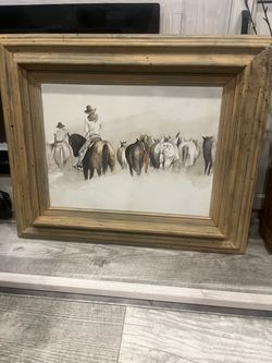 Framed Western Cowboy Horse Painting