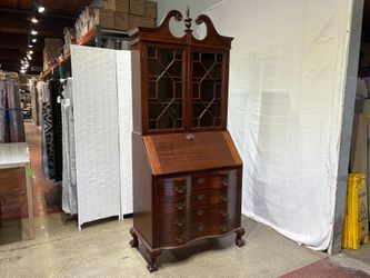 Vintage Genuine Mahogany Secretary Desk w/ Key