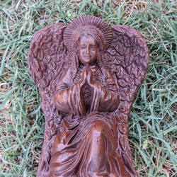 Carved Praying Angel Pecan Shell Noel Figure Anita Helton Vintage 1991