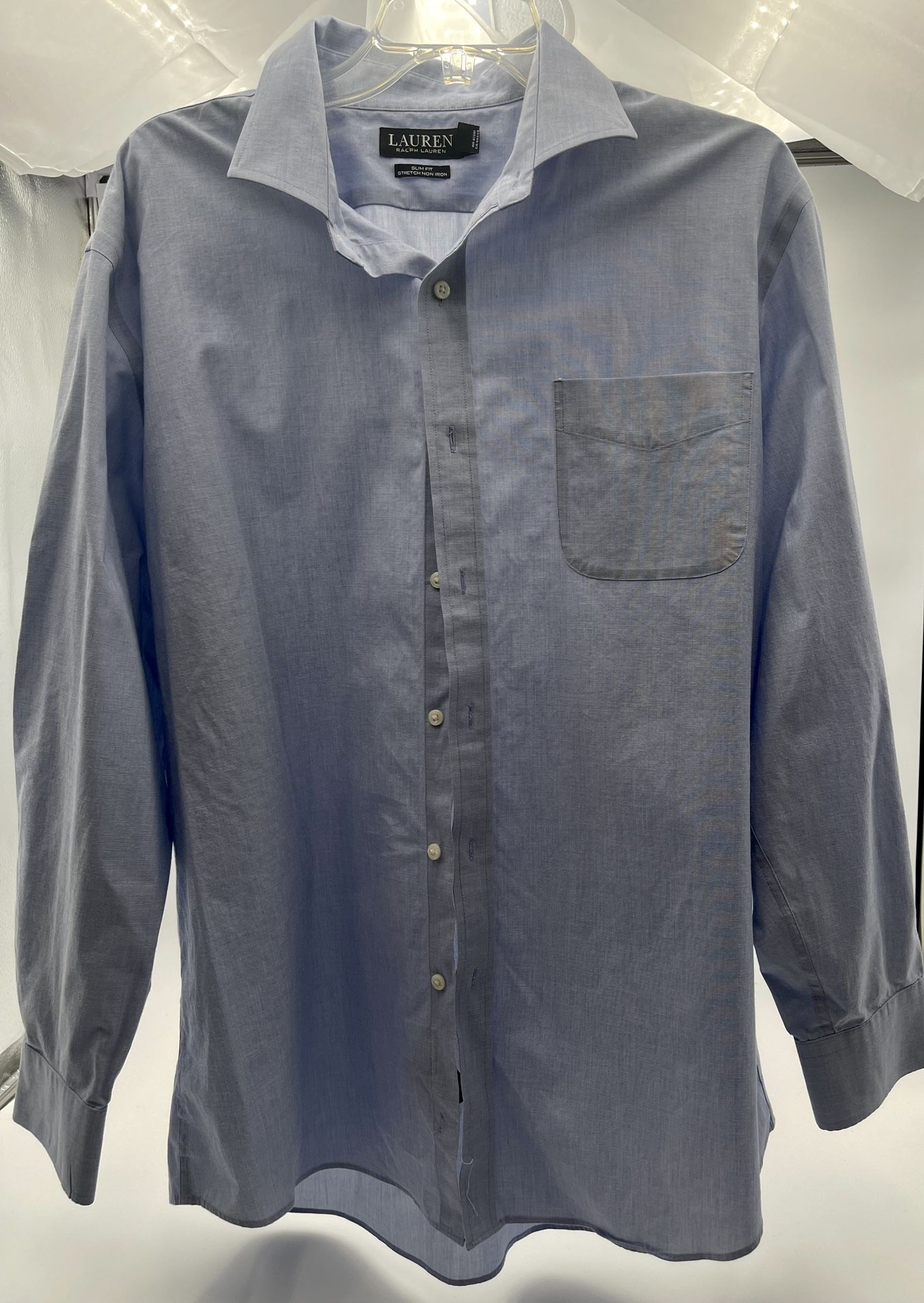 Ralph Lauren Men Long Sleeve Button Down Blue Gray Shirt Slim Fit 18 34/35