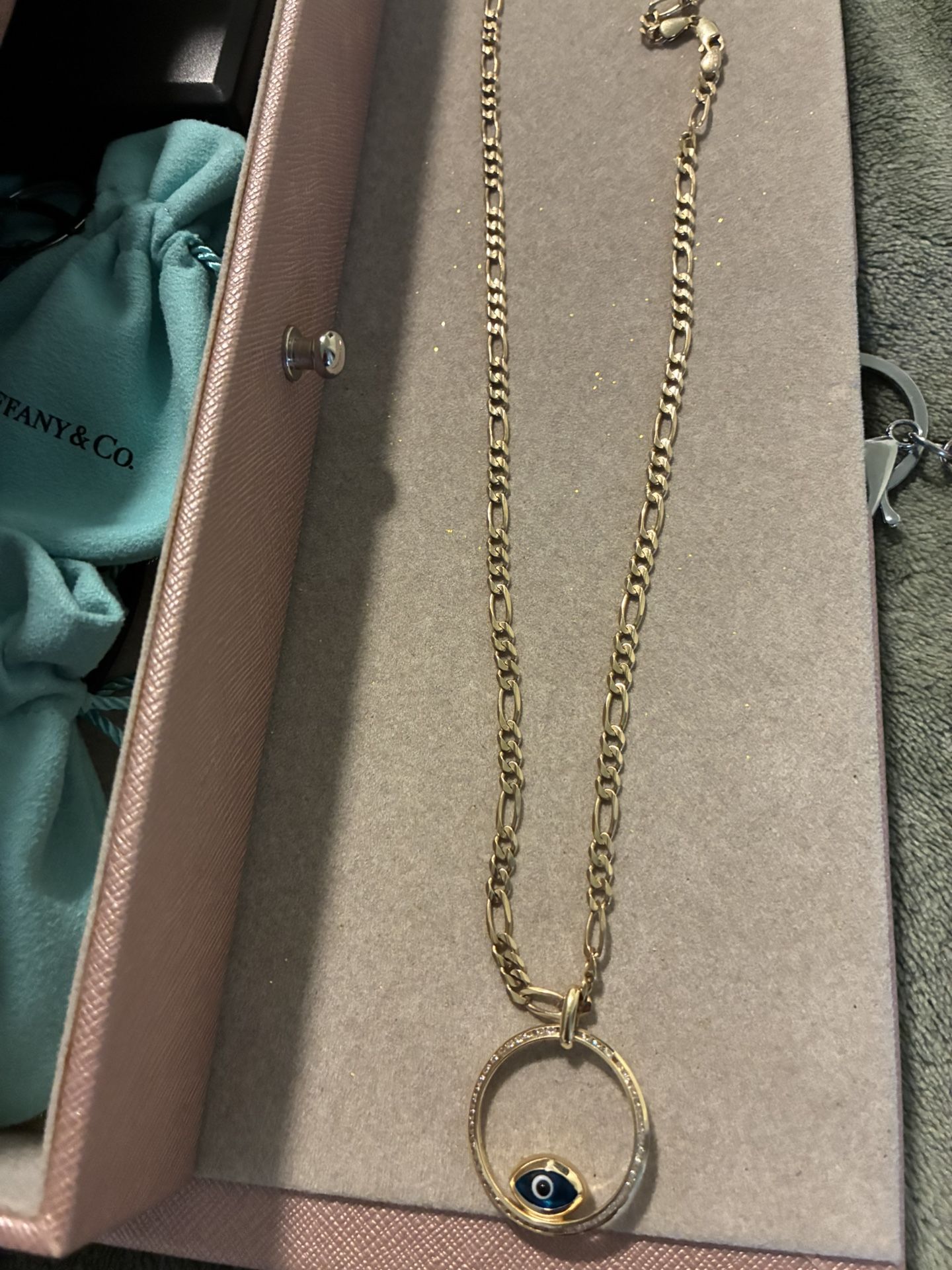 14 K Figaro Neckalce And Pendant.