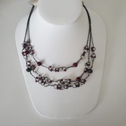 NWT Christopher And Banks Women's Antique Silver With  Red Bead Necklace Beaded