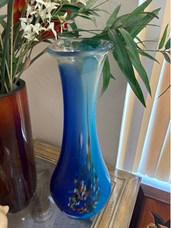 Cobalt Blue & Aqua art glass vase
