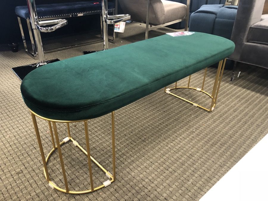 Green velvet ottoman on gold base