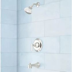 Signature Hardware Pendleton Tub & Shower Trim Set Polished Nickel – New Open Box – Solid Brass