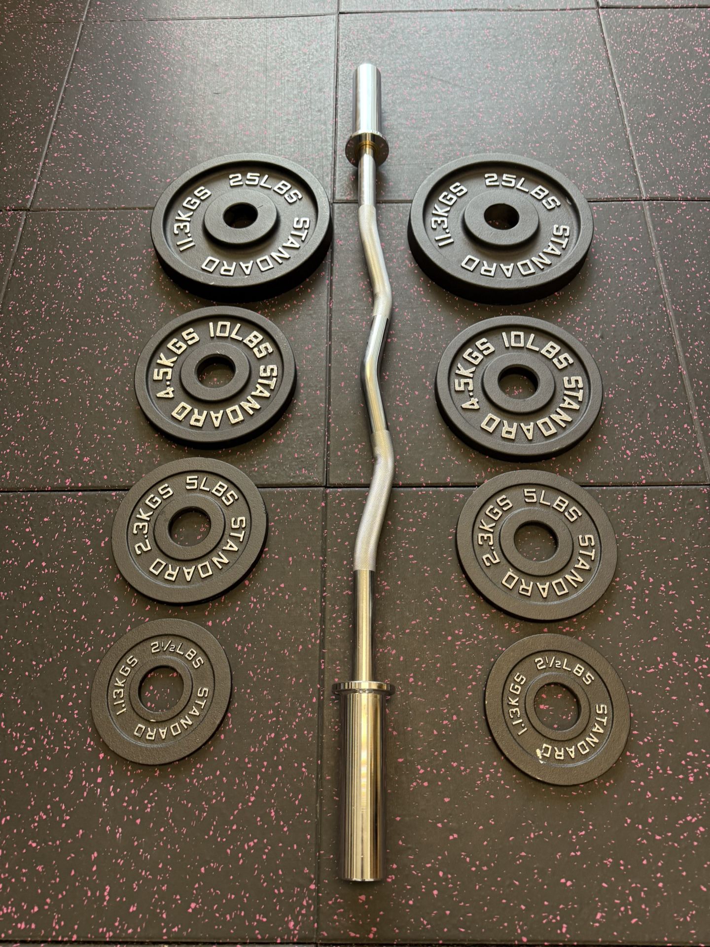 NEW Curl Bar And Olympic Weight Set