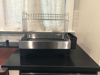 Double Dish Rack Black & Silver