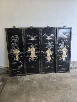 Set of 4 Chinese Black Lacquer Wall Panels