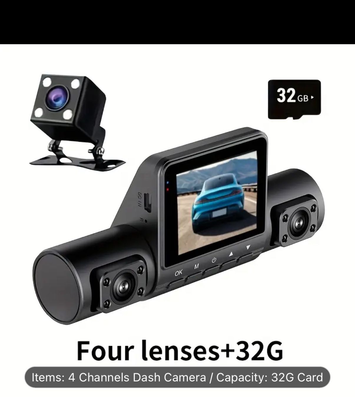 VAVUPO 4-Channel Dash Cam with Night Vision, 1080P Full HD Front & Rear Video Recorder, 24/7 Parking Monitor, Loop Recording, Emergency Lock, 150mAh B