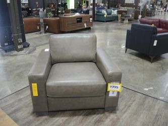 KUKA Taupe Leather Track-Arm Accent Chair