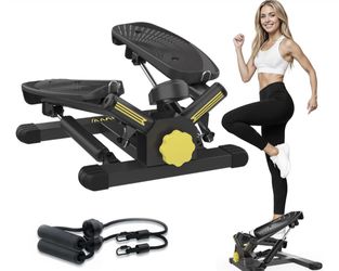 Stepper Machine with Resistance Bands, Mini Stepper with 300LBS Weight Capacity, Twist Stepper for Full Body Workout, Adjustable Step Height, Smooth a