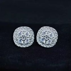 925 Sterling Silver Iced Out  Full Pave D Color VVS Moissanite Square Stud Earring