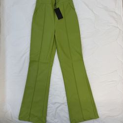 Green leather pants