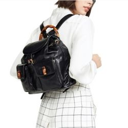 Authentic Vintage Gucci Leather Bamboo Top Handle Backpack Bag