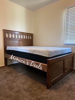 Full Solid Wood Bed With Memory Foam Mattress $500