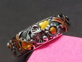Dragonfly & Flower Sterling Silver Ring Sz 8