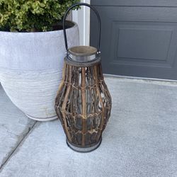 Rustic Wooden Lantern With Glass Candle Holder