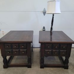 Vintage End Tables Solid Dark Wood