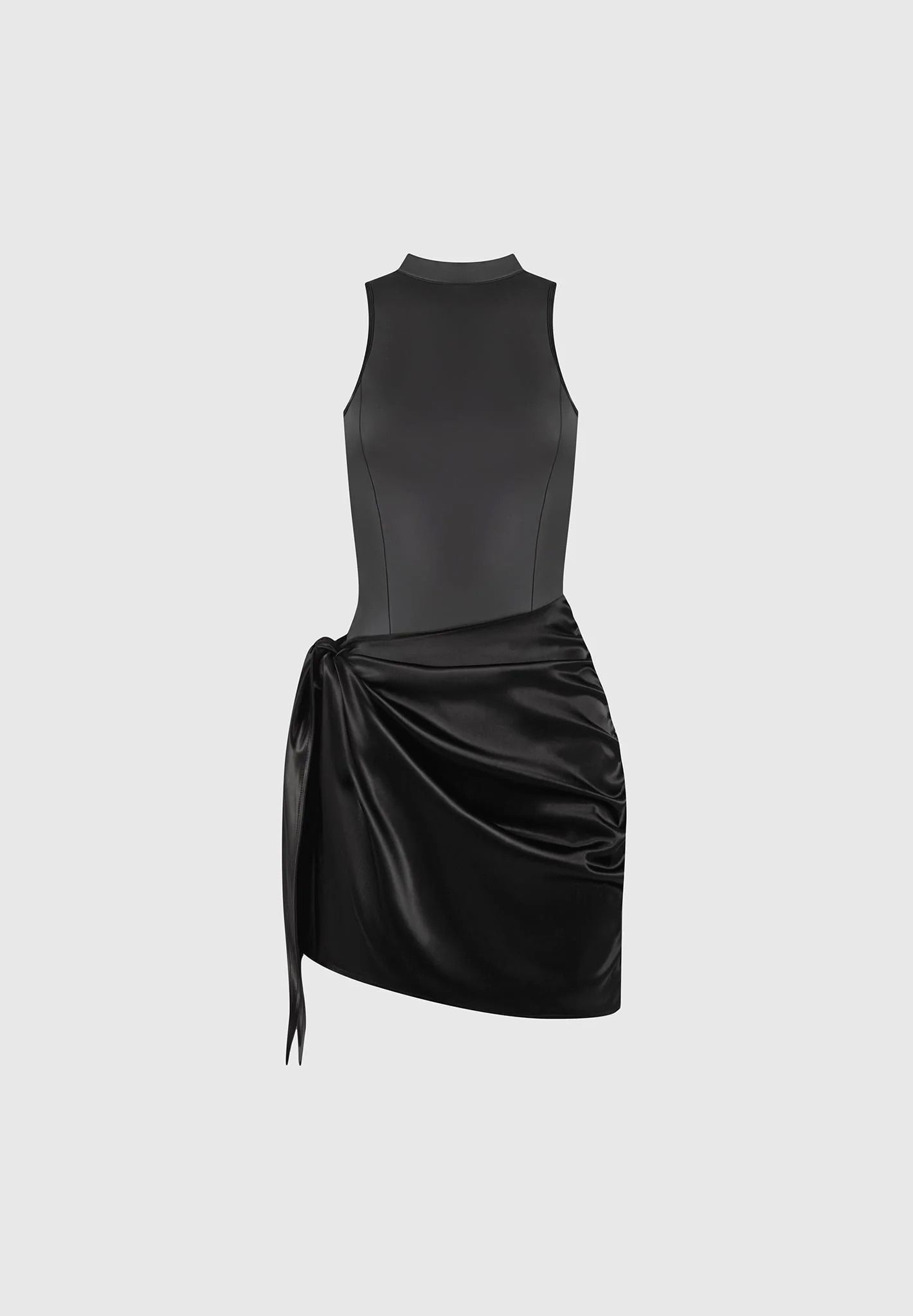 maniere de voir Leather & Satin Wrap With Bodycon Dress - Black