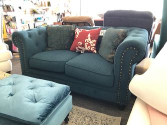Brand New Teal Chesterfield Loveseat