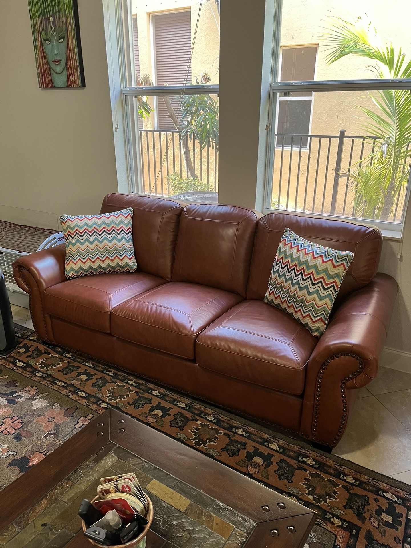 AWESOME GENUINE RED LEATHER SOFA COUCH/ RETAIL IS $1,500