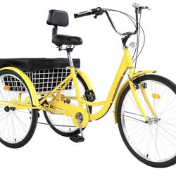 Adult Trikes 24/26 inch Wheels Low Step-Through with Cargo Basket/Full Assembly Tool，Adult Tricycles Three Wheel Trike Bike Cruiser 7 Speed, Suitable 