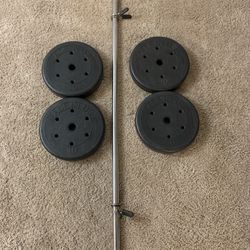 Barbell + 40 Pounds of  Weight Plates (Made in USA)