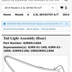 Mazda 6 2015 OEM Taillight 