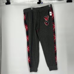 Disney Gray Joggers with Red Plaid and Mouse Patch NWT