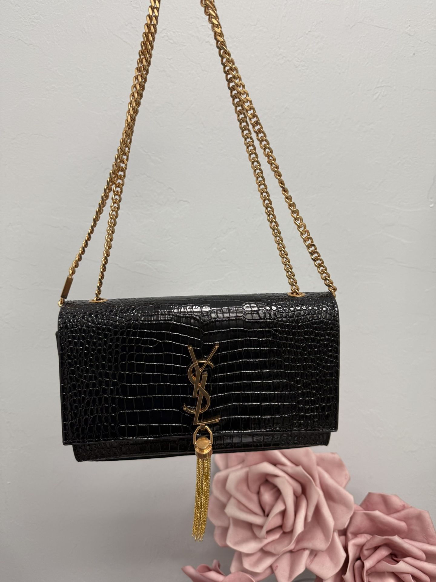 Saint Laurent Kate Medium Tassel YSL Crossbody Bag in Croc-Embossed Leather