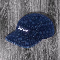 Supreme Flocked Denim Camp Cap ‘Blue’ New One Size