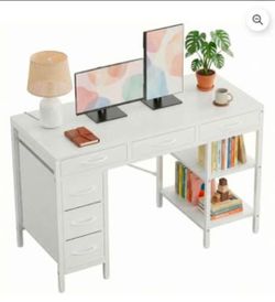 CONCETTA 55 inch Computer Desk with 6 Drawers & 2 Open Shelves, Modern Home Office Desk with Storage