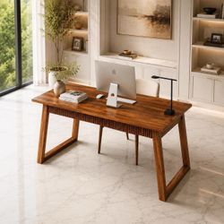 55-Inch Home Office Desk with Drawer Modern Minimalist Style Wooden Simple Study Writing Table.