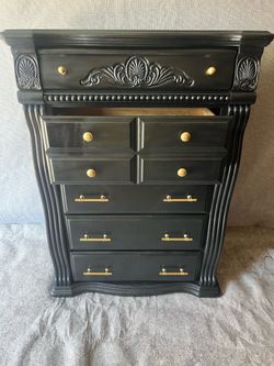 Black Wood Dresser with Brass Hardware