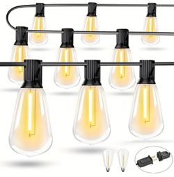 Outdoor String Lights, 2700K Patio Lights with 40+2ST38 Shatterproof LED Edison Bulbs, Connectable Hanging Lights, Indoor Outdoor Lights for Backyard