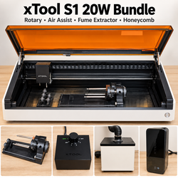 xTool S1 20W Laser Engraver Bundle – Rotary, Air Assist & Fume Extractor