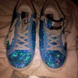 Golden Goose Superstar Blue Sequin And Pink Heel Tab