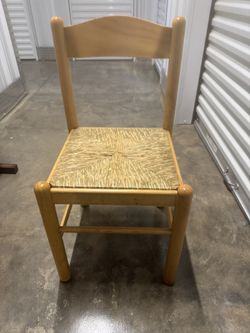Vintage Wooden Chair with Rush Seats  17 1/4” wide  17” deep  17 1/2” floor to seat  32 1/2” tall in back  