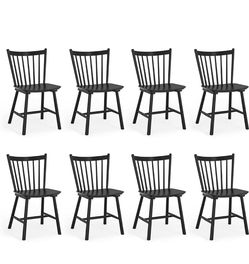 Set Of 8 LUE BONA Upgraded Dining Chairs, Farmhouse Wooden Spindle Back Kitchen Chairs, Windsor Dining Chairs for Kitchen and Dining Room, Black