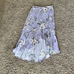 Xhiliration size S purple floral midi skirt with elastic waist 