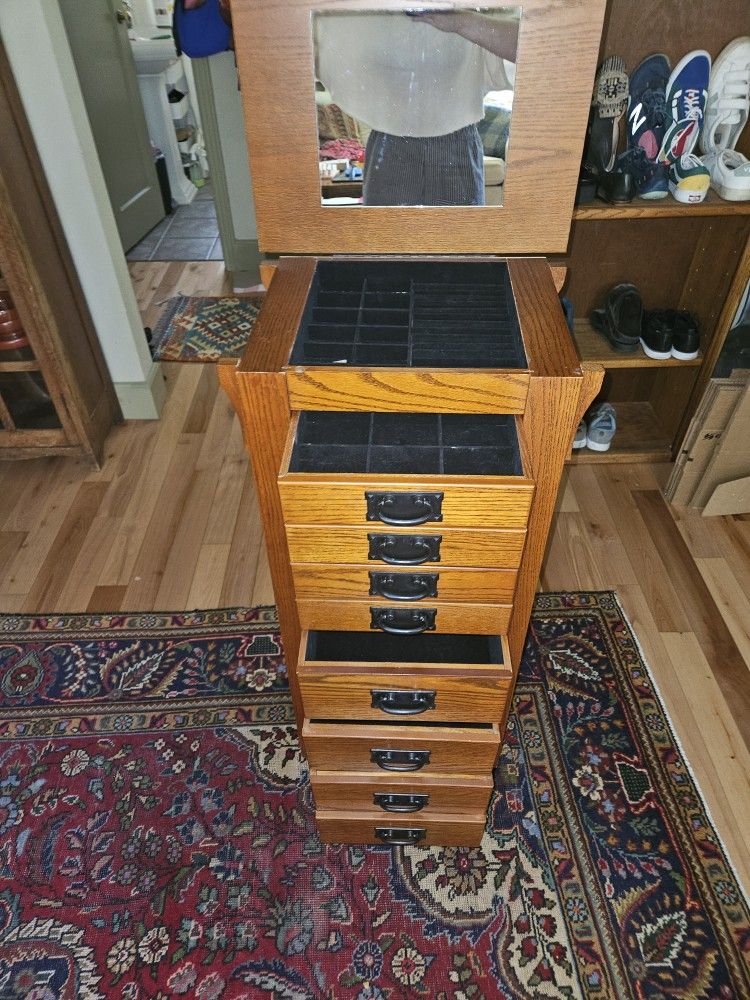 Tall Wood Jewelry Cabinet