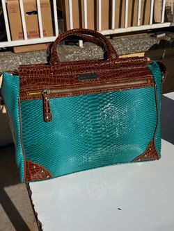 Samantha Brown Blue Brown Croc Embossed Travel Tote Laptop Carry On Bag
